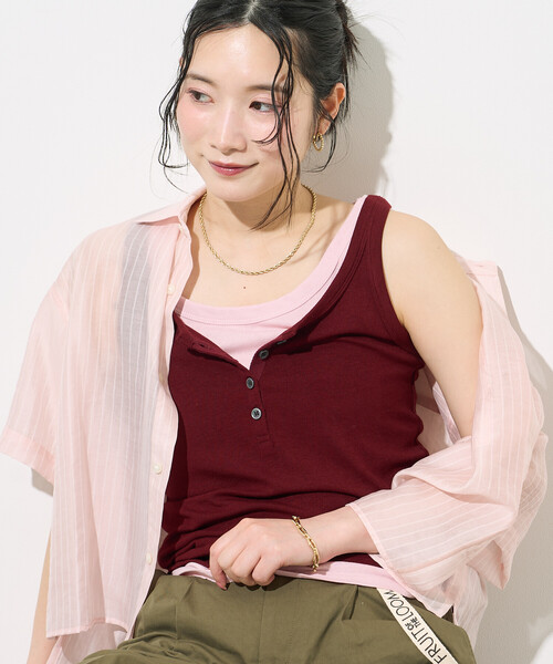 FREAK'S STORE(フリークスストア)の「【セットアイテム】ヘンリーネック レイヤードタンクトップ/ タンクトップセット(タンクトップ・レディース・グレー/ダークブラウン/ブラック・フリ-)」の5枚目の写真