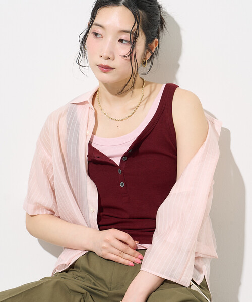 FREAK'S STORE(フリークスストア)の「【セットアイテム】ヘンリーネック レイヤードタンクトップ/ タンクトップセット(タンクトップ・レディース・グレー/ダークブラウン/ブラック・フリ-)」の6枚目の写真