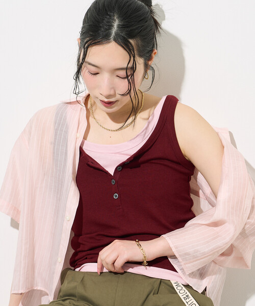FREAK'S STORE(フリークスストア)の「【セットアイテム】ヘンリーネック レイヤードタンクトップ/ タンクトップセット(タンクトップ・レディース・グレー/ダークブラウン/ブラック・フリ-)」の7枚目の写真
