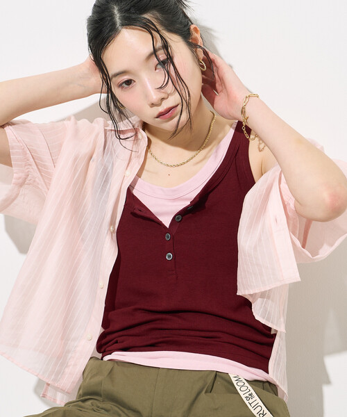 FREAK'S STORE(フリークスストア)の「【セットアイテム】ヘンリーネック レイヤードタンクトップ/ タンクトップセット(タンクトップ・レディース・グレー/ダークブラウン/ブラック・フリ-)」の8枚目の写真