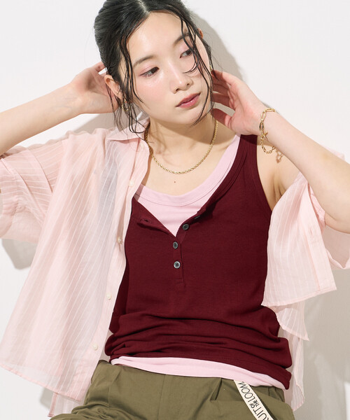 FREAK'S STORE(フリークスストア)の「【セットアイテム】ヘンリーネック レイヤードタンクトップ/ タンクトップセット(タンクトップ・レディース・グレー/ダークブラウン/ブラック・フリ-)」の9枚目の写真