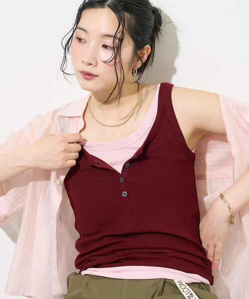 FREAK'S STORE(フリークスストア)の「【セットアイテム】ヘンリーネック レイヤードタンクトップ/ タンクトップセット(タンクトップ・レディース・グレー/ダークブラウン/ブラック・フリ-)」の10枚目の写真