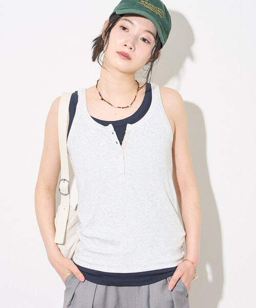 FREAK'S STORE(フリークスストア)の「【セットアイテム】ヘンリーネック レイヤードタンクトップ/ タンクトップセット(タンクトップ・レディース・グレー/ダークブラウン/ブラック・フリ-)」の15枚目の写真