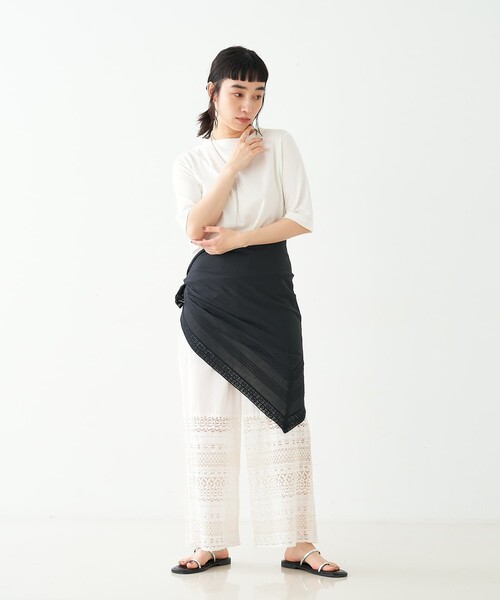 collex(コレックス)の「ピンタック×リバーレースコットンショール(ストール/ショール・レディース・ブラック/ホワイト・フリー)」の7枚目の写真