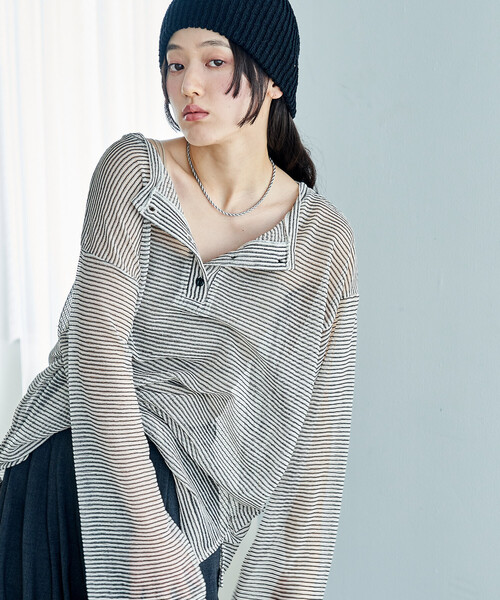FREAK'S STORE(フリークスストア)の「ヘンリーシアーボーダープルオーバー(Tシャツ/カットソー・レディース・オフホワイト/ベージュ/ブラック・フリ-)」の6枚目の写真