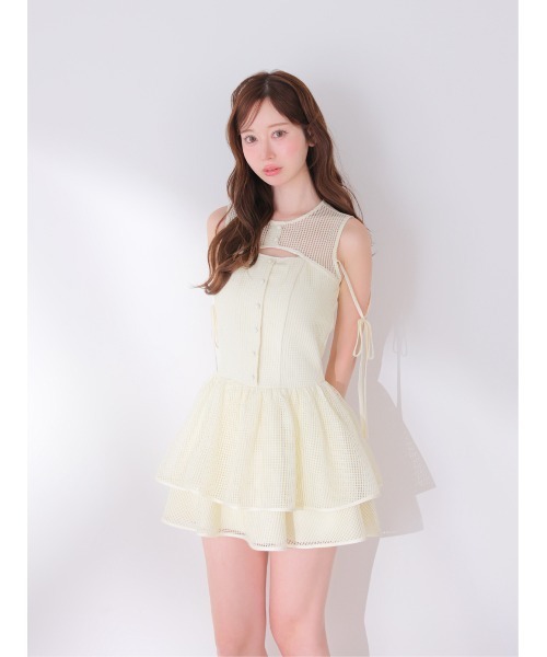M me eme(エムミーエメ)の「Sheer decollete mesh lace mini onepiece(eme11029)(ワンピース・レディース・ホワイト×ブラック/アイボリー・FREE)」の12枚目の写真