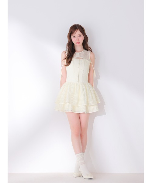 M me eme(エムミーエメ)の「Sheer decollete mesh lace mini onepiece(eme11029)(ワンピース・レディース・ホワイト×ブラック/アイボリー・FREE)」の11枚目の写真