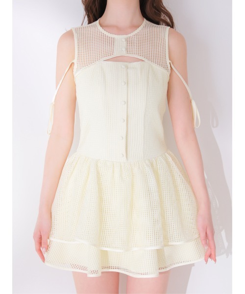 M me eme(エムミーエメ)の「Sheer decollete mesh lace mini onepiece(eme11029)(ワンピース・レディース・ホワイト×ブラック/アイボリー・FREE)」の13枚目の写真