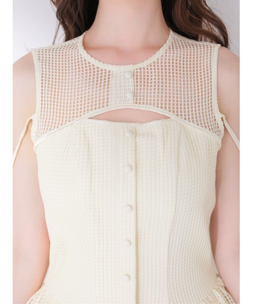 M me eme(エムミーエメ)の「Sheer decollete mesh lace mini onepiece(eme11029)(ワンピース・レディース・ホワイト×ブラック/アイボリー・FREE)」の18枚目の写真
