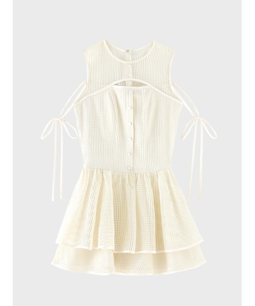 M me eme(エムミーエメ)の「Sheer decollete mesh lace mini onepiece(eme11029)(ワンピース・レディース・ホワイト×ブラック/アイボリー・FREE)」の3枚目の写真