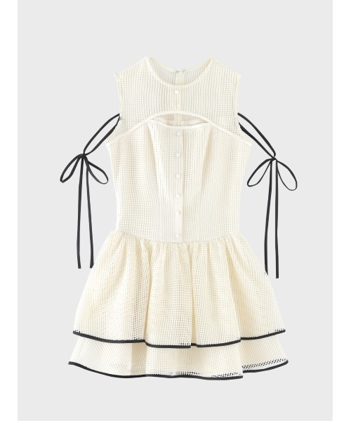 M me eme(エムミーエメ)の「Sheer decollete mesh lace mini onepiece(eme11029)(ワンピース・レディース・ホワイト×ブラック/アイボリー・FREE)」の4枚目の写真