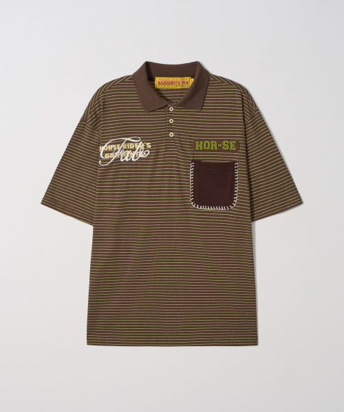 Blanket Stitch Stripe Polo Tee (BROWN)