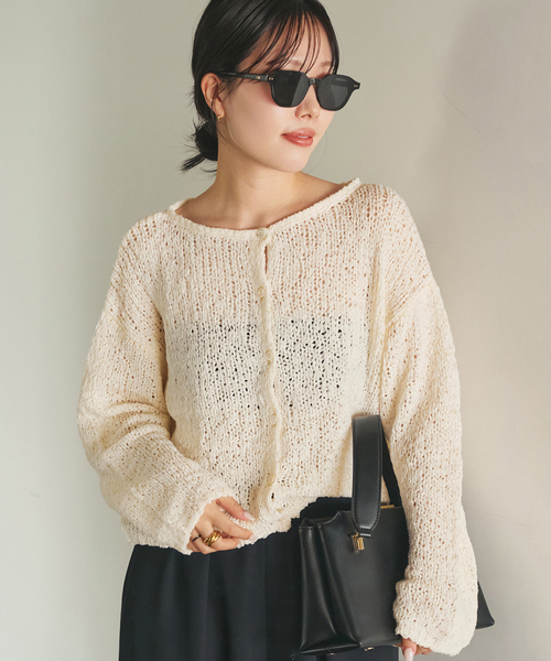 plage（プラージュ）の「《一部店舗・WEB限定追加》Fringe yarn カーディガン 3（カーディガン/ボレロ・レディース・アイボリー/ブラック・FREE）」の2枚目の写真