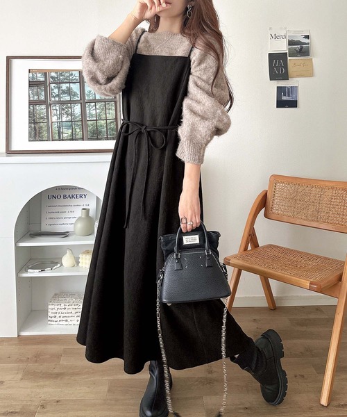 classicalelf(クラシカルエルフ)の「【吸水速乾・防シワ機能付き】凹凸感のあるジャガードで、シンプルコーデを格上げ♪ウェーブジャガードキャミワンピース(ロング丈)(ワンピース・レディース・グレイッシュベージュ/ブラウン/ブラック・SMALL/MEDIUM/LARGE/X-LARGE)」の10枚目の写真