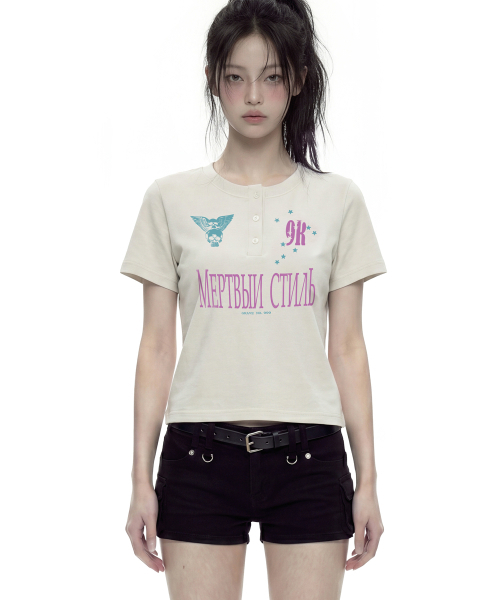 GRAVER（グレーバー）の「[ユニセックス]NO999 ヘンリーネック半袖Tシャツ_2カラー（Tシャツ/カットソー・レディース・チャコールグレー/ベージュ・M/L）」の7枚目の写真