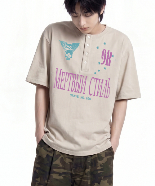GRAVER（グレーバー）の「[ユニセックス]NO999 ヘンリーネック半袖Tシャツ_2カラー（Tシャツ/カットソー・レディース・チャコールグレー/ベージュ・M/L）」の8枚目の写真