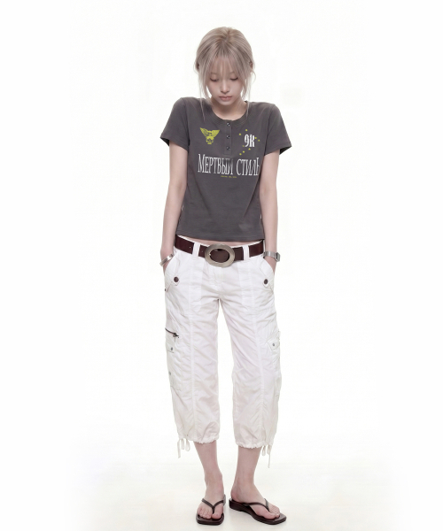 GRAVER（グレーバー）の「[ユニセックス]NO999 ヘンリーネック半袖Tシャツ_2カラー（Tシャツ/カットソー・レディース・チャコールグレー/ベージュ・M/L）」の9枚目の写真