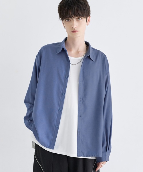 LILL(リル)の「ルースシルエットサイドスリットウールミックスレギュラーシャツ(シャツ/ブラウス・メンズ・サックスブルー/チャコール/ホワイト・L/M/S/XL)」の1枚目の写真