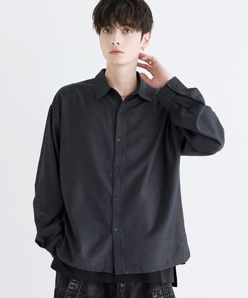 LILL(リル)の「ルースシルエットサイドスリットウールミックスレギュラーシャツ(シャツ/ブラウス・メンズ・サックスブルー/チャコール/ホワイト・L/M/S/XL)」の3枚目の写真