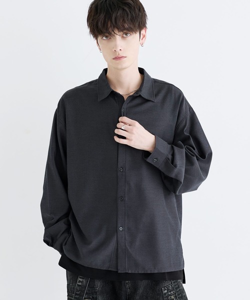 LILL(リル)の「ルースシルエットサイドスリットウールミックスレギュラーシャツ(シャツ/ブラウス・メンズ・サックスブルー/チャコール/ホワイト・L/M/S/XL)」の14枚目の写真