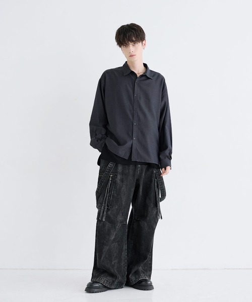 LILL(リル)の「ルースシルエットサイドスリットウールミックスレギュラーシャツ(シャツ/ブラウス・メンズ・サックスブルー/チャコール/ホワイト・L/M/S/XL)」の16枚目の写真