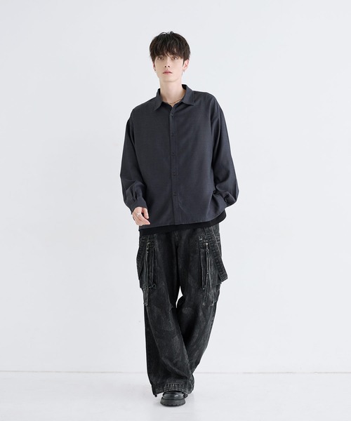 LILL(リル)の「ルースシルエットサイドスリットウールミックスレギュラーシャツ(シャツ/ブラウス・メンズ・サックスブルー/チャコール/ホワイト・L/M/S/XL)」の17枚目の写真