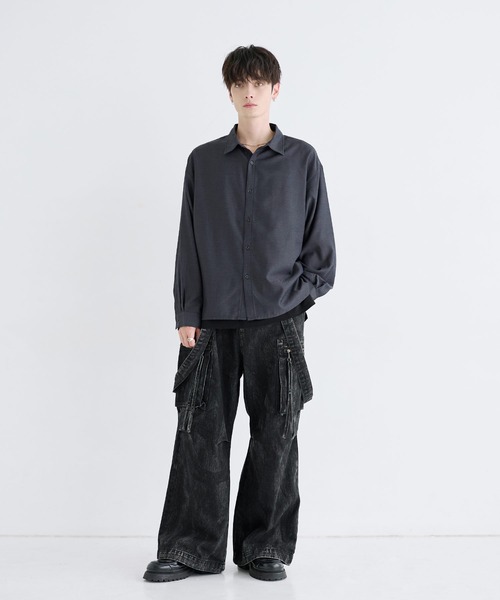 LILL(リル)の「ルースシルエットサイドスリットウールミックスレギュラーシャツ(シャツ/ブラウス・メンズ・サックスブルー/チャコール/ホワイト・L/M/S/XL)」の20枚目の写真