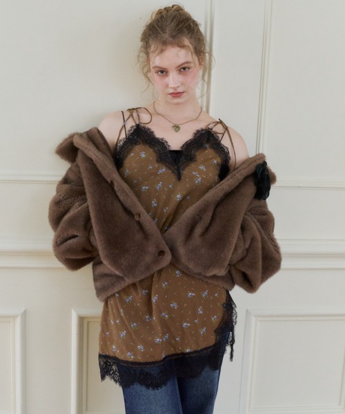 idem(イデム)の「sensual lingerie cami onepiece / レース付きランジェリーキャミワンピース(ワンピース・レディース・その他/イエロー/ダークブラウン/ブラック/アイボリー/ブラウン・FREE)」の1枚目の写真