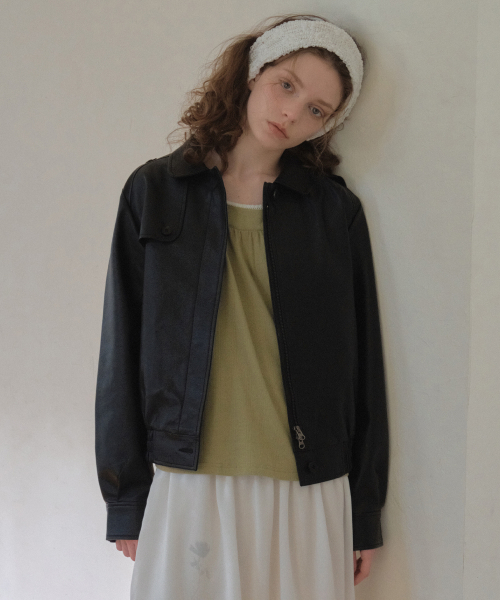 Flap leather jacket_Black(OC25-OT05)（ライダースジャケット
