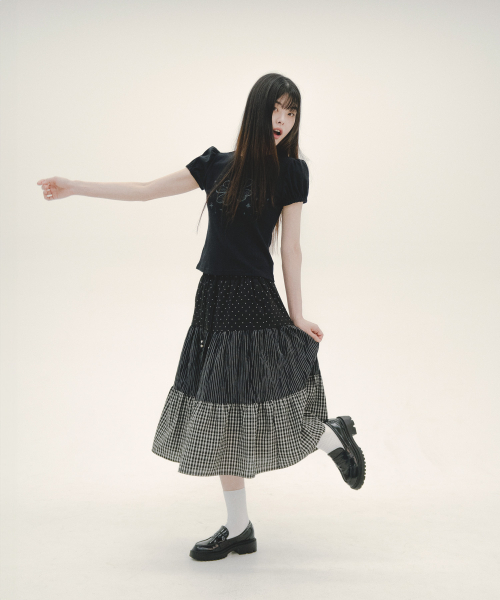 MIHEV（ミヘブ）の「ポインテル クローバー パフ Tシャツ ブラック ミント（Tシャツ/カットソー・レディース・その他・FREE）」の6枚目の写真