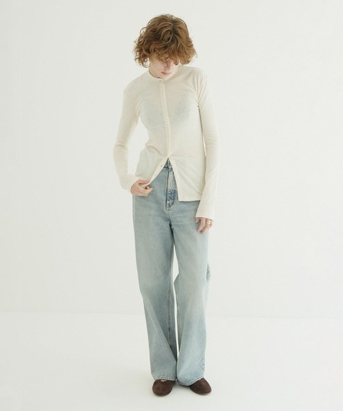 CLANE（クラネ）の「BUTTON DETAIL CUT TOPS（Tシャツ/カットソー・レディース・アイボリー/ネイビー・2/1）」の7枚目の写真