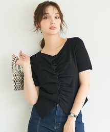 フロントギャザー半袖ニットトップス