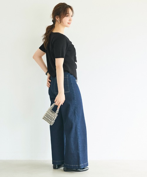coca(coca)(コカ)の「フロントギャザー半袖ニットトップス(ニット/セーター・レディース・ブラック/ブラウン・S/M/L)」の10枚目の写真