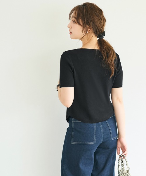 coca(coca)(コカ)の「フロントギャザー半袖ニットトップス(ニット/セーター・レディース・ブラック/ブラウン・S/M/L)」の12枚目の写真