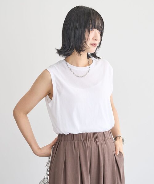 Green Parks(グリーンパークス)の「シアーノースリーブプルオーバー(Tシャツ/カットソー・レディース・ブルー/ブラウン/オフホワイト/ブラック・FREE)」の22枚目の写真