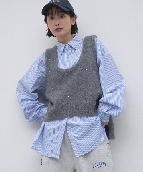 CIAOPANIC TYPY(チャオパニックティピー)の「∴深Uメランジスパンコールラメニットベスト(ベスト・レディース・ベージュ/ブラウン/グレー・ONE SIZE)」の2枚目の写真