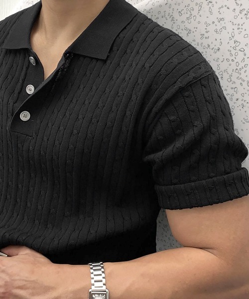 NOWLE(ノウル)の「【NOWLE】ケーブル編み ポロニット 半袖 ポロシャツ / リラックス サマーニット トップス(ポロシャツ・メンズ・ブラック/グレー・X-LARGE/LARGE/MEDIUM)」の14枚目の写真