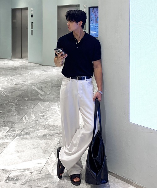 NOWLE(ノウル)の「【NOWLE】ケーブル編み ポロニット 半袖 ポロシャツ / リラックス サマーニット トップス(ポロシャツ・メンズ・ブラック/グレー・X-LARGE/LARGE/MEDIUM)」の15枚目の写真