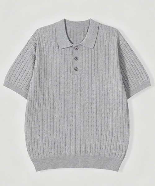 NOWLE(ノウル)の「【NOWLE】ケーブル編み ポロニット 半袖 ポロシャツ / リラックス サマーニット トップス(ポロシャツ・メンズ・ブラック/グレー・X-LARGE/LARGE/MEDIUM)」の16枚目の写真