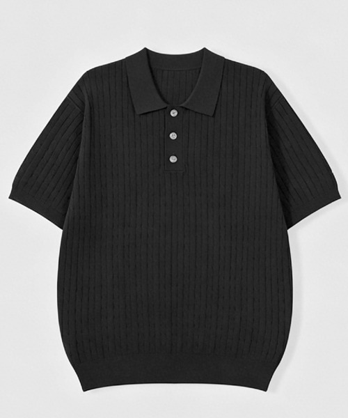 NOWLE(ノウル)の「【NOWLE】ケーブル編み ポロニット 半袖 ポロシャツ / リラックス サマーニット トップス(ポロシャツ・メンズ・ブラック/グレー・X-LARGE/LARGE/MEDIUM)」の17枚目の写真
