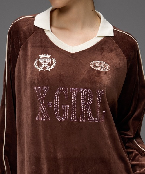 X-girl(エックスガール)の「RHINESTONE LOGO VELOUR GAME SHIRT DRESS(ワンピース・レディース・ブラック/ブラウン/グレー・S/M)」の9枚目の写真