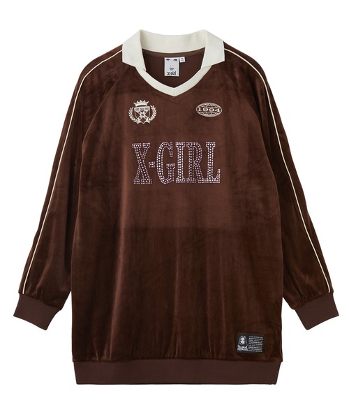 X-girl(エックスガール)の「RHINESTONE LOGO VELOUR GAME SHIRT DRESS(ワンピース・レディース・ブラック/ブラウン/グレー・S/M)」の11枚目の写真