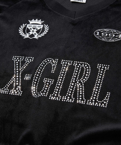 X-girl(エックスガール)の「RHINESTONE LOGO VELOUR GAME SHIRT DRESS(ワンピース・レディース・ブラック/ブラウン/グレー・S/M)」の14枚目の写真