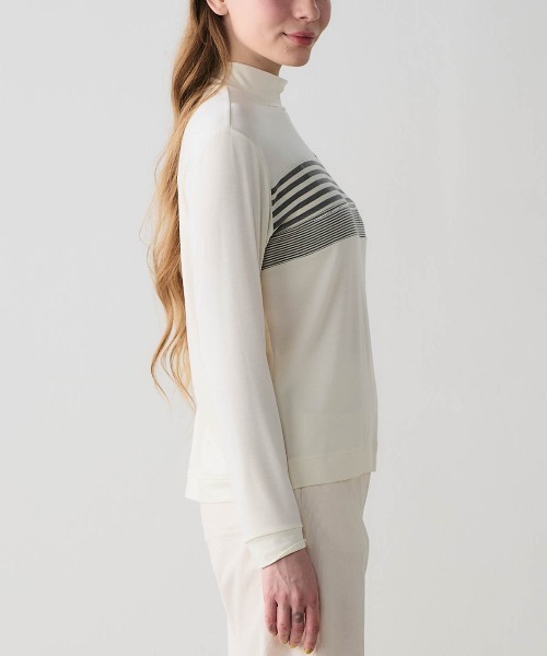 STUDIO PICONE(スタジオピッコーネ)の「フロントボーダー発熱プルオーバー(Tシャツ/カットソー・レディース・ブラック/ブラウン/ホワイト・M/L/LL)」の13枚目の写真
