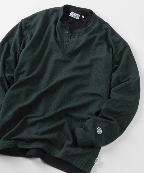 DISCUS（ディスカス）の「【71】【DISCUS/ディスカス】無地 ワッフル ヘンリーネック  ロングスリーブ Tシャツ/サーマル/ロンT/インナー/ユニセックス/レディース/メンズ（Tシャツ/カットソー・メンズ・グリーン/アイボリー/ネイビー/ブラック・M/L/XL）」の4枚目の写真