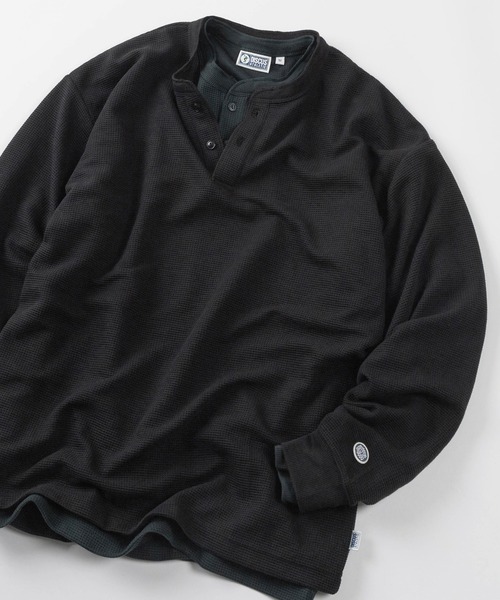 DISCUS（ディスカス）の「【71】【DISCUS/ディスカス】無地 ワッフル ヘンリーネック  ロングスリーブ Tシャツ/サーマル/ロンT/インナー/ユニセックス/レディース/メンズ（Tシャツ/カットソー・メンズ・グリーン/アイボリー/ネイビー/ブラック・M/L/XL）」の3枚目の写真