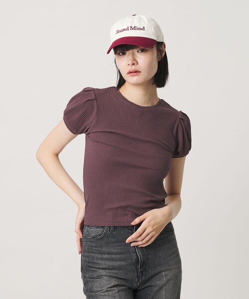 NICE WEATHER(ナイスウェザー)の「<NICE WEATHER>ヘルシーギャザースリーブトップス(Tシャツ/カットソー・レディース・ネイビー/ワイン・FREE)」の1枚目の写真