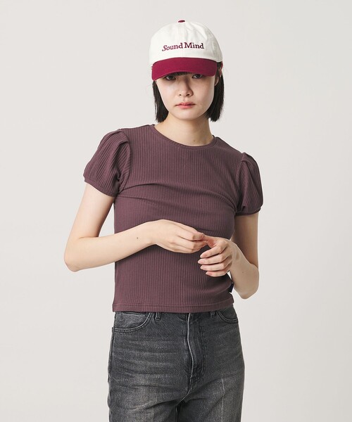NICE WEATHER(ナイスウェザー)の「<NICE WEATHER>ヘルシーギャザースリーブトップス(Tシャツ/カットソー・レディース・ネイビー/ワイン・FREE)」の3枚目の写真