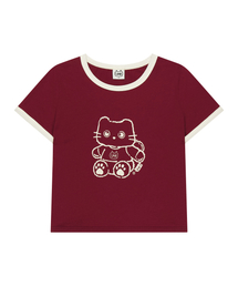 キャリカチュール シャニョン リンガーTシャツ バーガンディ