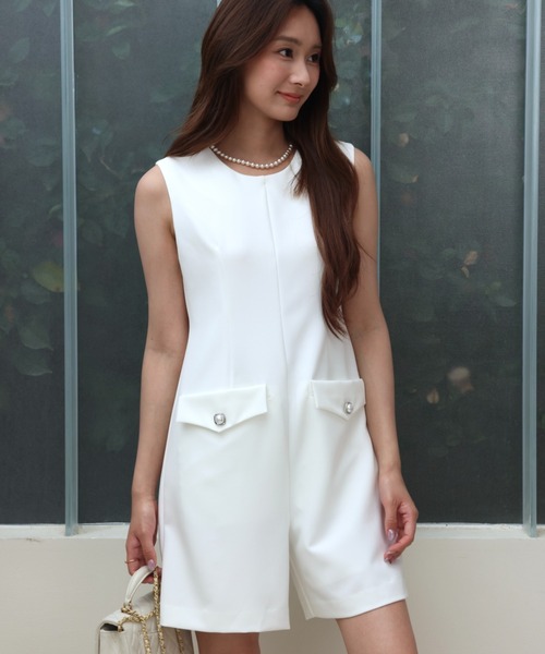 BIRTHDAY BASH(バースデイバッシュ)の「BIG COLLAR CULOTTE ALL IN ONE(ビッグカラーキュロットオールインワン)(つなぎ/オールインワン・レディース・ネイビー/ホワイト・S/M)」の1枚目の写真